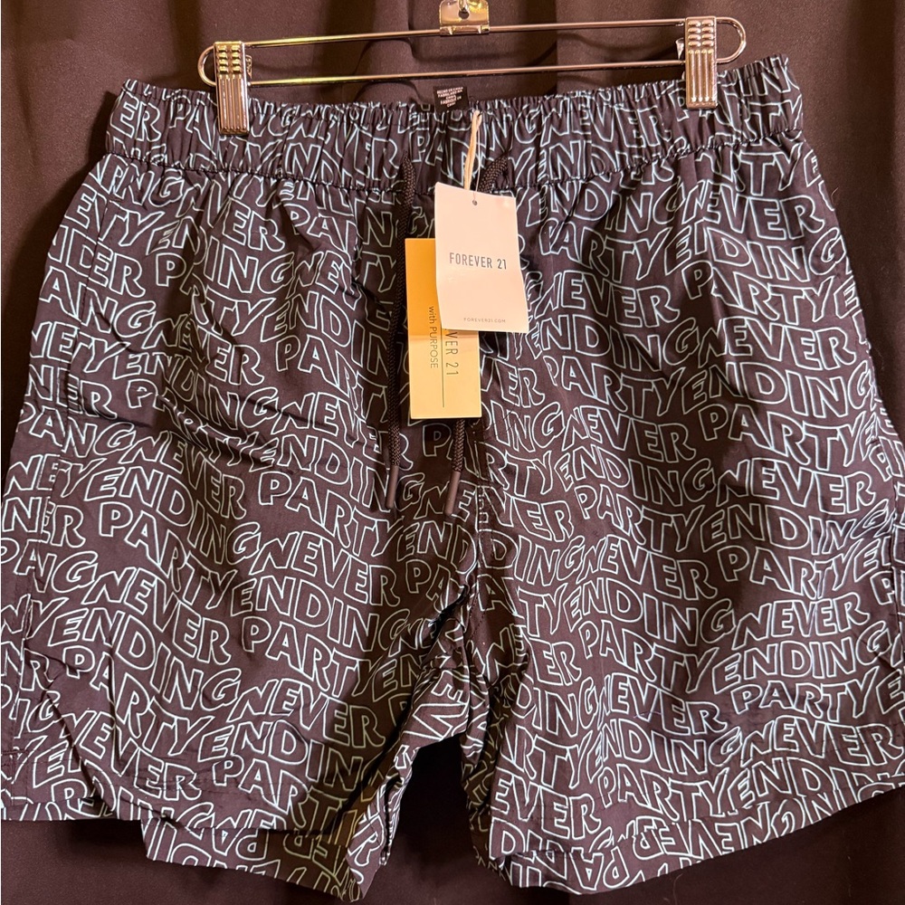 Forever 21 Black Shorts with White Text Pattern